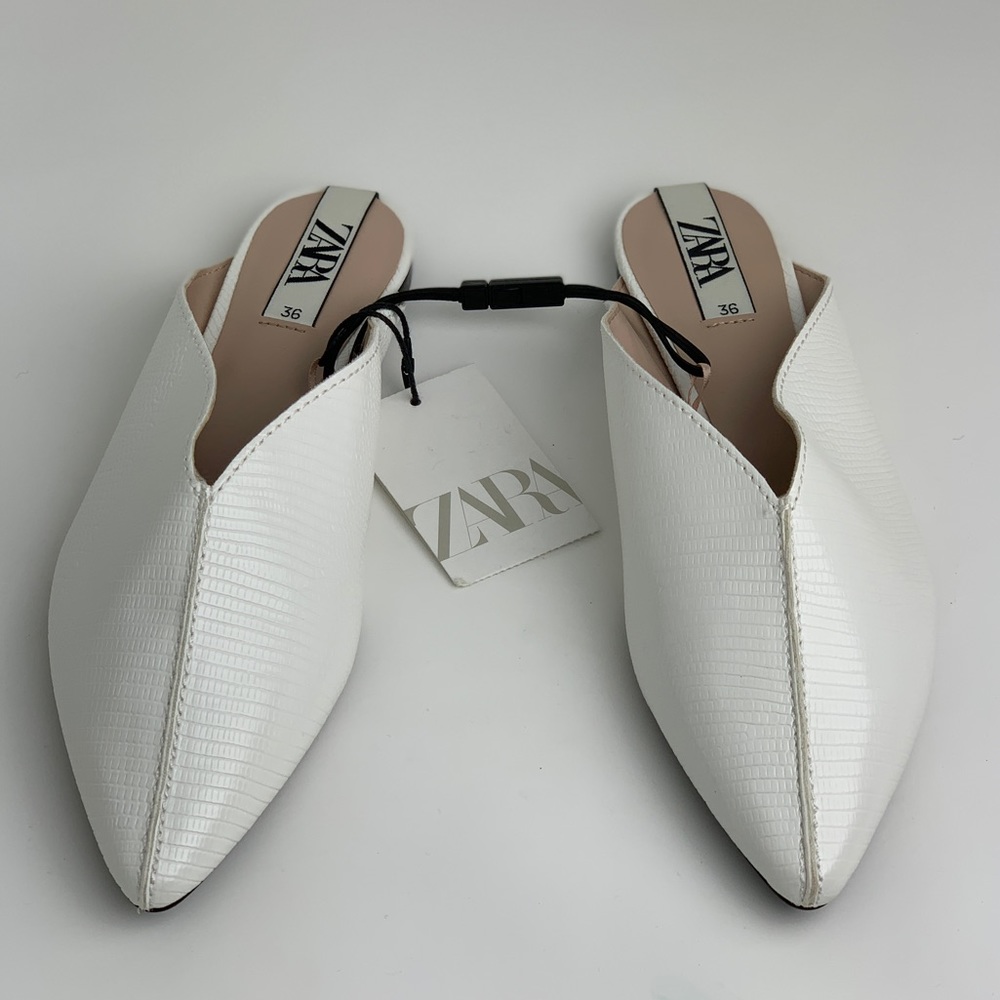 Zara White Flat Mules